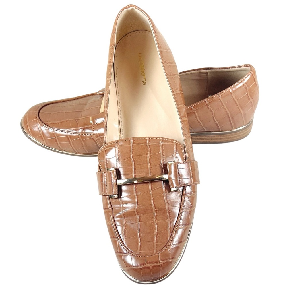 Liz Claiborne LC Times Loafers Size 10 Tan Croc Animal Print Faux Alliga…